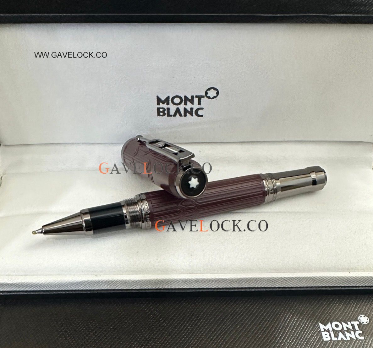 AAA Copy Montblanc Victor Hugo dark red Barrel & Black Matte Clip Rollerball Pen